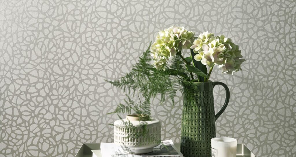Modern geometric wallpaper pattern in neutral tones, perfect for a stylish accent wall in Winnipeg homes.