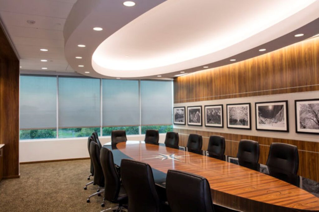 Commercial window treatments in a boardroom 