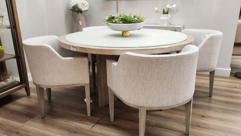 floor model furniture clearance Dovetail 60" table Vanguard chairs
